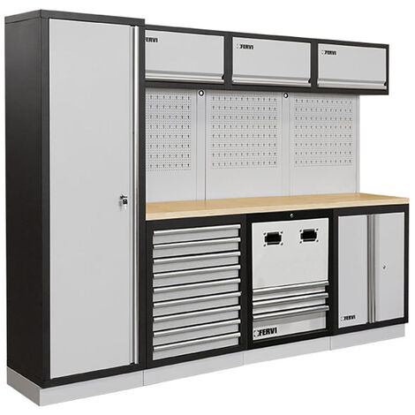Arredamento modulare per officina garage FERVI A007U - 2640 x 498 x 2000 h mm - piano in legno