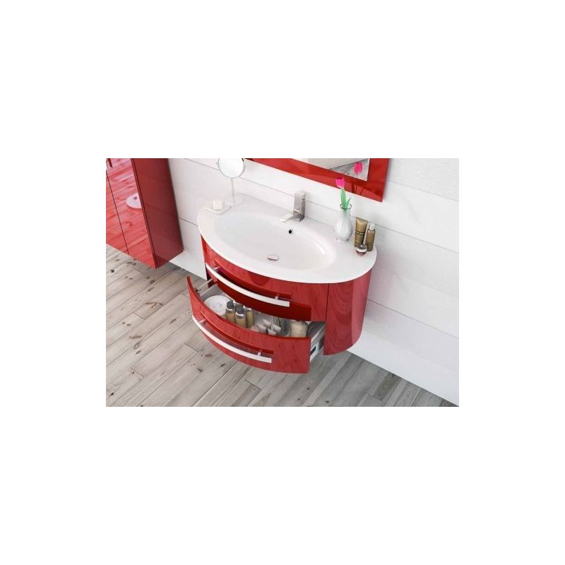 Arredo Bagno Moderno Rosso.Arredo Bagno 100 Cm Lavabo Specchio Incluso Mobile Sospeso Moderno In Rosso Mobili Mar25