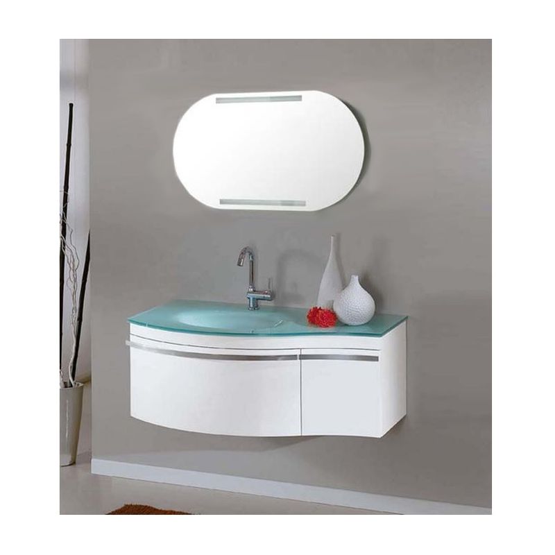 Mobili Da Bagno Moderni Economici.Arredo Bagno 100 Cm Mobile Bianco Moderno Sospeso Lavandino In Cristallo Verde E Specchio Mobili M0b 0390