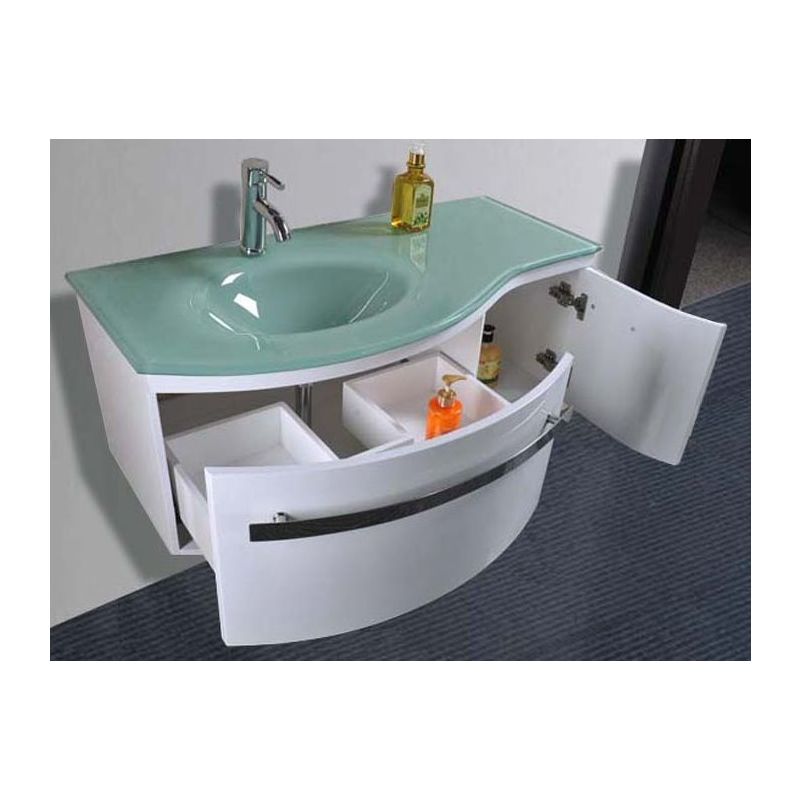 Lavandino In Vetro Bagno.Arredo Bagno 100 Cm Mobile Bianco Moderno Sospeso Lavandino In Cristallo Verde E Specchio Mobili M0b 0390