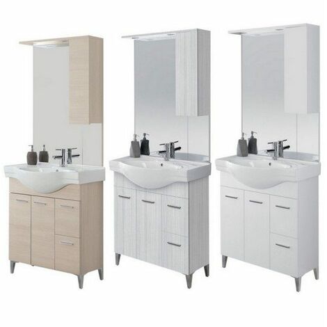 Altezza Mobile Bagno Da Terra.Arredo Bagno A Terra Cm 85 Mobile Rovere Chiaro Con Lavandino E Specchiera Con Tettino E Pensile M0b 0842