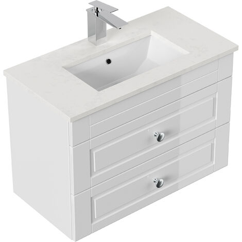 Mobile Bagno Salvaspazio Luana 101 cm con 3 Ante Bianco Lucido e Lavabo  Unitop in Ceramica Bianco Lucido