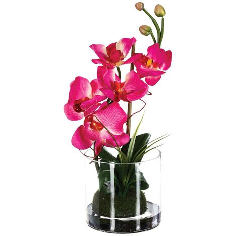 Arreglo de orquídeas artificiales - jarrón de cristal - H37 cm - Atmosphera créateur d'intérieur