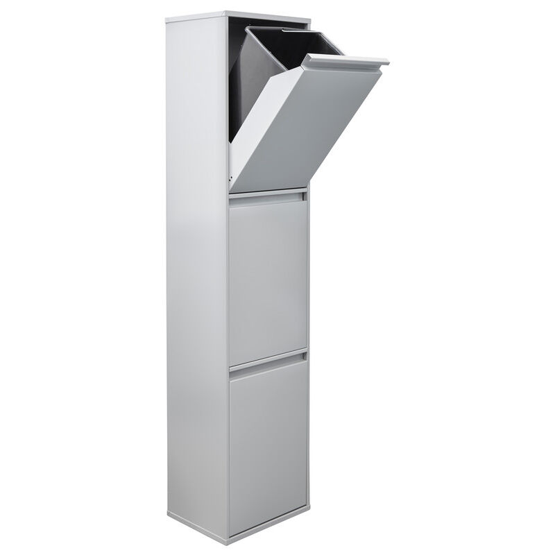 Basic Pattumiera per raccolta differenziata, 3 secchi, mobile d'acciaio per differenziata, 3 x 17 l (51 l) Grigio chiaro CR302-B - Arregui