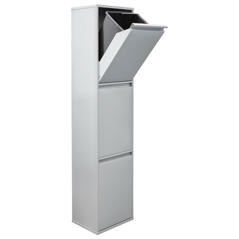 Basic Poubelle de recyclage en acier, poubelle de tri sélectif, 3 seaux, 3 x 17L (51L), Gris CR302-B - Arregui