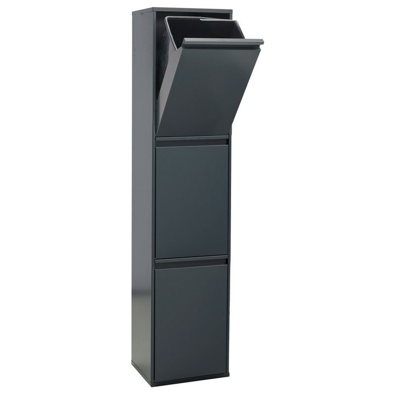 Basic Poubelle de recyclage en acier, poubelle de tri sélectif, 3 seaux, 3 x 17L (51L), Anthracite CR304-B - Arregui