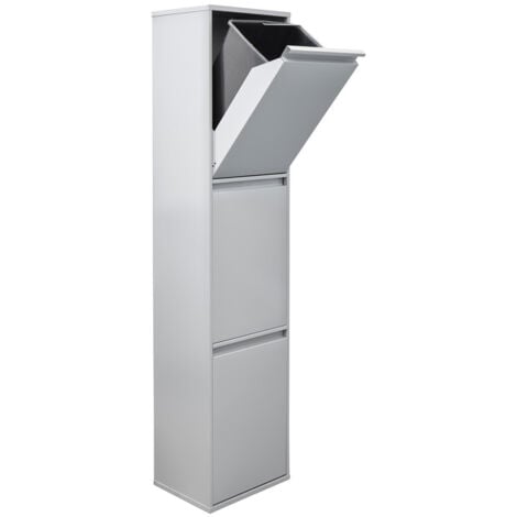ARREGUI Basic Cubo de basura y reciclaje de acero de 3 cubos, mueble de reciclaje, 3 x 17 L (51 L) Gris CR302-B