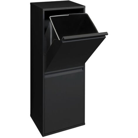 ARREGUI Basic Recycling Abfalleimer / Mülleimer aus Stahl, Mülltrennsystem mit 2 entnehmbaren Inneneimern aus Kunststoff mit Griff 2 x 17L (34 L) Schwarz CR206-B