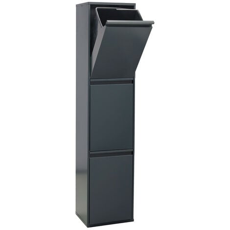 ARREGUI Basic Recycling Abfalleimer / Mülleimer aus Stahl, Mülltrennsystem mit 3 entnehmbaren Inneneimern aus Kunststoff mit Griff, 3 x 17L (51 L) Anthrazit/Dunkelgrau CR304-B