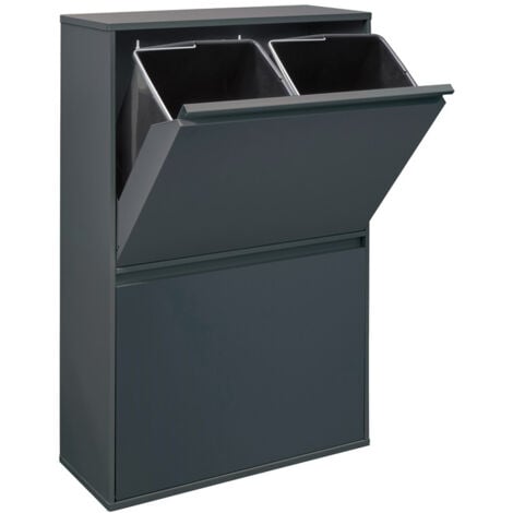 ARREGUI CR604-B Recycling Abfalleimer / Mülleimer aus Stahl, Mülltrennsystem mit 4 entnehmbaren Inneneimern aus Kunststoff mit Griff, 4 x 17L (68 L), anthrazit/ dunkelgrau