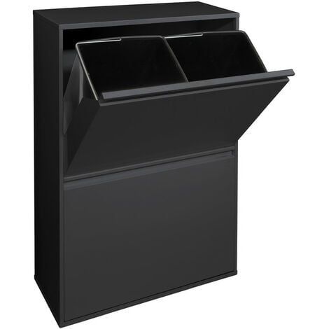 ARREGUI Basic Recycling Abfalleimer / Mülleimer aus Stahl, Mülltrennsystem mit 4 entnehmbaren Inneneimern aus Kunststoff mit Griff, 4 x 17L (68 L) Schwarz CR606-B