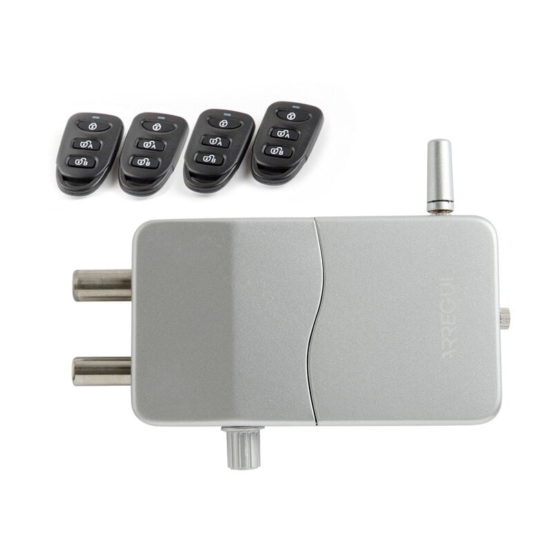 CI10-AL Verrou électronique, serrure invisible avec alarme sonore, 4 télécommandes, Argent - Arregui