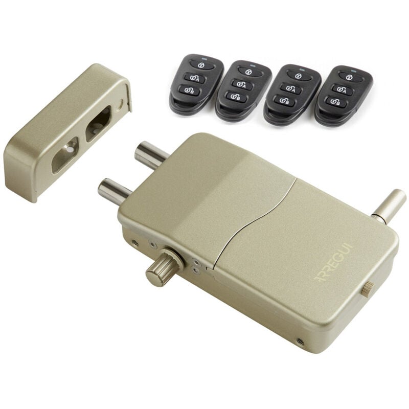 CI10-AL Verrou électronique, serrure invisible avec alarme sonore, 4 télécommandes, Dorée - Arregui