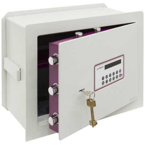 Arregui – Coffre-fort encastrable double sécurité avec serrure à clé et à code – Acier laqué blanc – Dimensions 32 x 42 x 20/30 cm – 7 pênes en acier nickelé
