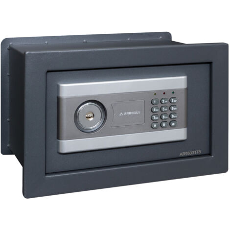Arregui – Coffre-fort encastrable double sécurité avec serrure électronique à code – Acier 4mm – Dimensions 21x32x20 cm – Installation murale facile