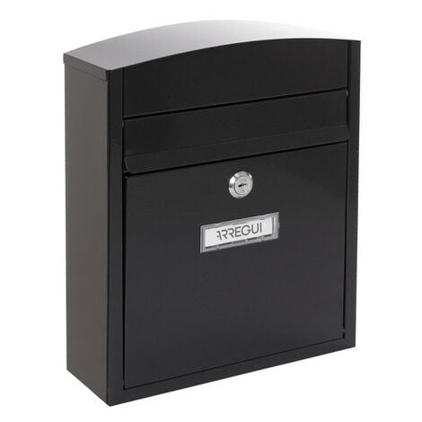 ARREGUI Compact E5734 Briefkasten aus Verzinktem Stahl, Größe S (DIN A5 Post), Wandbriefkasten für den Außenbereich, Wasserfest, Postkasten mit Namensschild, 2 Schlüssel, Einfache Montage, Schwarz