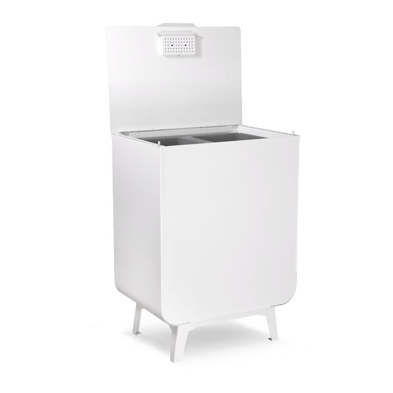 Arregui - Duplo Meuble poubelle de recyclage en acier, poubelle de tri selectif, 2 seaux, Poubelle design avec pieds, 2 x 26 l (52 l), Blanc CR211-D