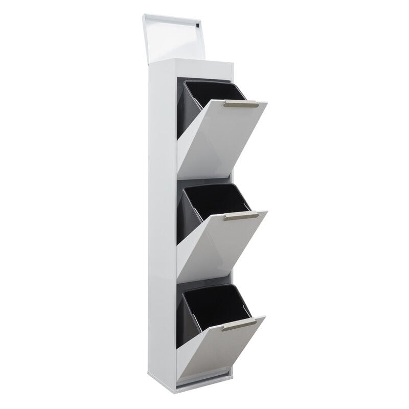 Arregui - Ecoclas Plus Poubelle de recyclage en acier, poubelle de tri sélectif, avec plateau supérieur multifonction, blanc, 3 seaux : 3 x 17 l (51