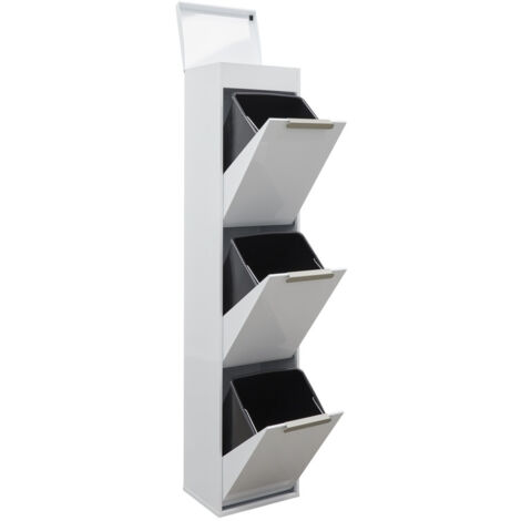 ARREGUI Ecoclas Plus Poubelle de recyclage en acier, poubelle de tri sélectif, avec plateau supérieur multifonction, blanc, 3 seaux : 3 x 17 L (51 L) CR321-E