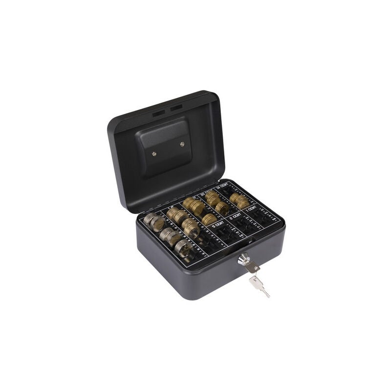 Arregui - Elegant Cash Caisse à monnaie et billets à clé pour ranger et transporter l'argent, Caisse en acier monnayeur et compartiment pieces,