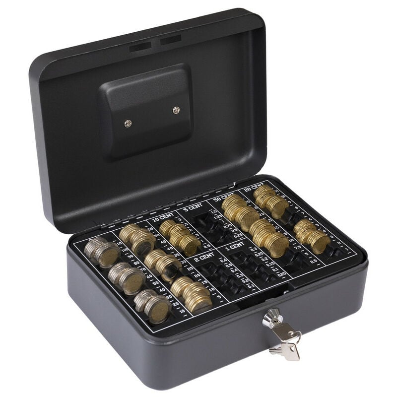 Arregui - Elegant Cash Caisse à monnaie et billets à clé pour ranger et transporter l'argent, Caisse en acier monnayeur et compartiment pieces,