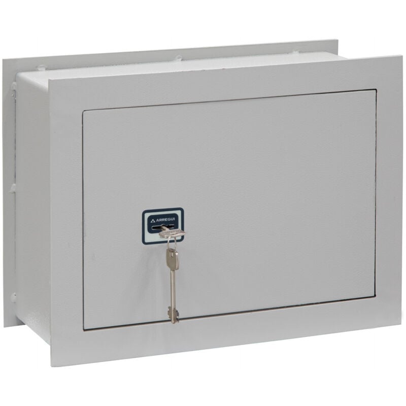 Arregui - Ideal 5 271340 Coffre-fort à emmurer, 5mm, ouverture à clé, moyen 28 x 38 x 20 cm, 14 l Gris clair