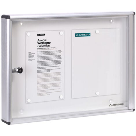 ARREGUI PAN42 Bacheca Magnetica con Anta Battente per Interni in Alluminio, con serratura e chiave, 35 x 48 x 5 cm, contiene 2 fogli A4 Argento