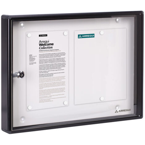 ARREGUI PAN44 Panel de Anuncios de aluminio con capacidad para 2 hojas DIN A4, con cerradura de llave, negro