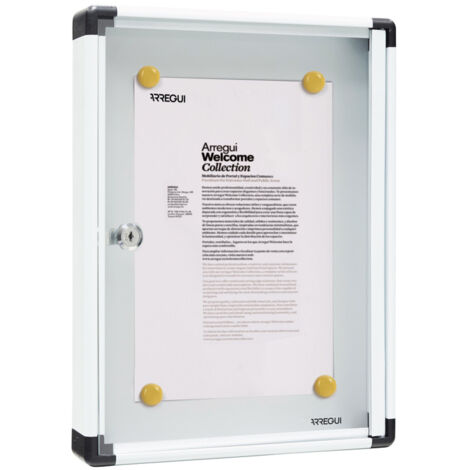ARREGUI PAN51 Panel de Anuncios de aluminio con capacidad para 1 hoja DIN A4, con cerradura de llave, blanco
