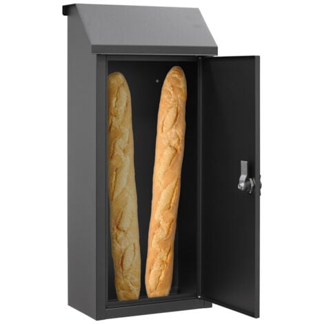 ARREGUI Panera SP008NG-P Boîte à pain, Boîte aux Lettres en Acier pour les livraisons de pain, Pour baguette de pain et journaux, grandes dimensions et grande capacité, sans clé, Noir