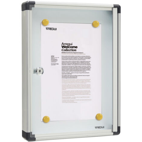 Arregui – Panneau d'affichage aluminium 40 x 30 cm – Vitrine avec serrure à clé – Fond aimanté avec 8 aimants – Format A4 argent - PAN52
