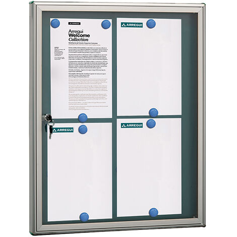 Arregui – Panneau d'affichage aluminium 69 x 55 cm – Vitrine sécurisée avec serrure à clé – Fond aimanté – 8 aimants pour affichage A4 - PAN72