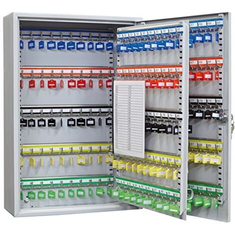 Arregui PL200 Cassetta Portachiavi con Ganci Regolabili  Cassetta di Sicurezza per 200 Chiavi da Muro  Appendichiavi da Parete  Portachiavi Inclusi  Armadietto per Chiavi  55x38x14 cm  grigio
