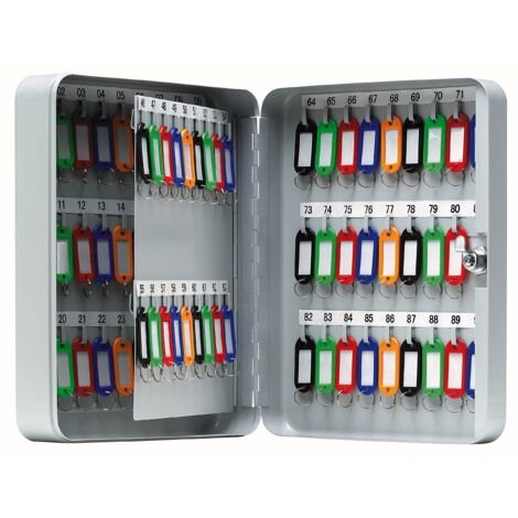 Arregui PLL90 Cassetta Portachiavi con Ganci Fissi  90 Chiavi  Cassetta di Sicurezza per Chiavi da Muro  Appendichiavi da Parete  Portachiavi Inclusi  Armadietto per Chiavi  30x24x8 cm  grigio