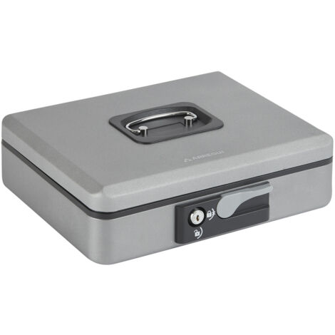 ARREGUI Popup C9746 Geldkassette aus Stahl  Geldbox  30 cm breit  Abschließbare Kasse mit Geldeinsatz  Große Geldkassette mit Schlüssel und Münzeinsatz / Geldeinsatz  Geldkasse  grau