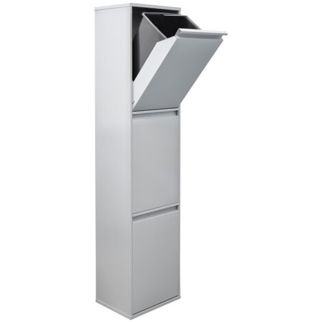 Arregui – Poubelle de tri sélectif en acier 3 compartiments 51L – Système d'ouverture basculante – 3 seaux amovibles – CR302B