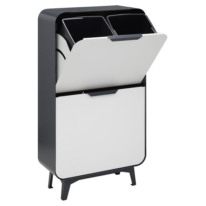 Arregui - Round Meuble poubelle de recyclage en acier de 4 seaux, poubelle de tri sélectif design, 4 x 17 l (68 l), Anthracite et Blanc mat. CR441-R