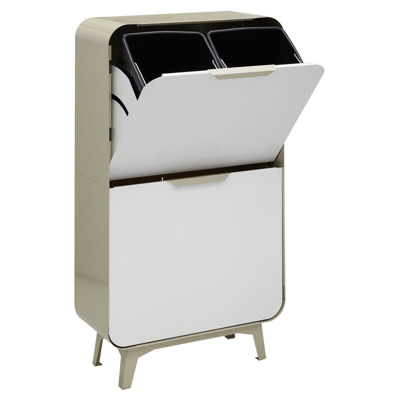 Arregui - Round Meuble poubelle de recyclage en acier de 4 seaux, poubelle de tri sélectif design, 4 x 17 l (68 l), Crème et Blanc mat. CR431-R