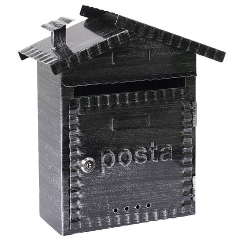 ARREGUI Rustica D-2202 Metall- Briefkasten im rustikalen Stil, Größe S (DIN A5 Post), Wandbriefkasten für den Außenbereich mit Dach, Einfache Montage, Schwarz