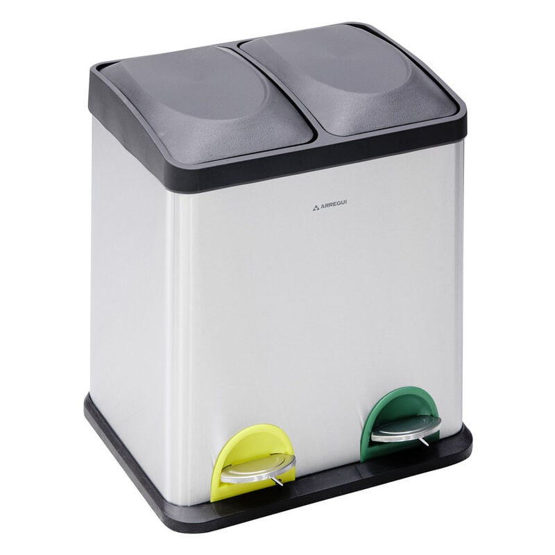 Step Bin CR705-30L Poubelle de recyclage avec pédale d'ouverture, en acier inoxydable, 2 seaux, 2 x 15L (30L) - Arregui