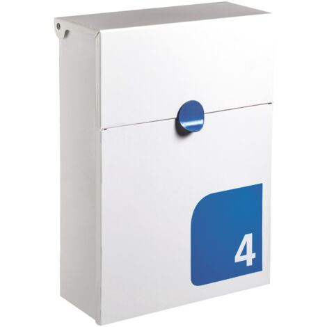 ARREGUI Tondo E6731-BLU Buzon Individual de Acero con Numero de Vivienda Personalizable, tamaño M (DIN A4), blanco y azul