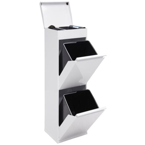 main image of "ARREGUI Top CR221-B Cubo de basura y reciclaje de acero de 2 cubos con bandeja superior multiusos, mueble de reciclaje, 2 x 17 L (34 L), blanco - blanco"
