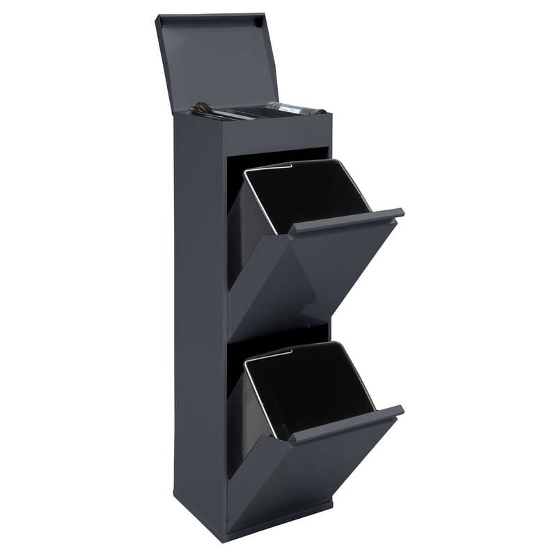 Arregui - Top Poubelle de recyclage en acier, poubelle de tri sélectif, 2 seaux, avec plateau supérieur multifonction, 2 x 17L (34L), Anthracite