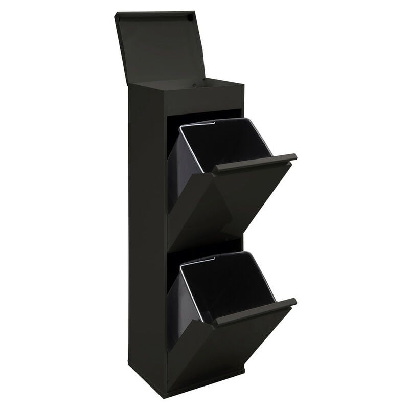 Arregui - Top Poubelle de recyclage en acier, poubelle de tri sélectif, 2 seaux, avec plateau supérieur multifonction, 2 x 17L (34L), Noir CR226-B