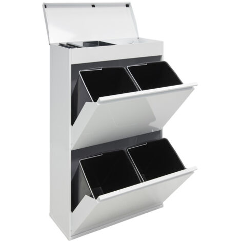 ARREGUI Top CR621-B Cubo de basura y reciclaje de acero de 4 cubos con bandeja superior multiusos, mueble de reciclaje, 4 x 17 L (68 L), blanco - blanco