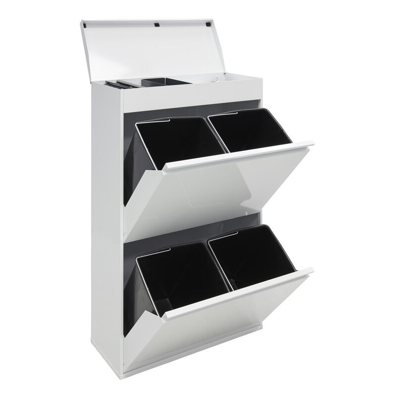 Top Poubelle de recyclage en acier, poubelle de tri sélectif, 4 seaux, avec plateau supérieur multifonction, 4 x 17L (68L), Blanc CR621-B - Arregui