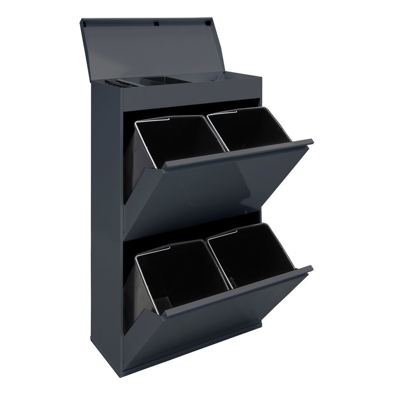 Arregui - Top Poubelle de recyclage en acier, poubelle de tri sélectif, 4 seaux, avec plateau supérieur multifonction, 4 x 17L (68L), Anthracite