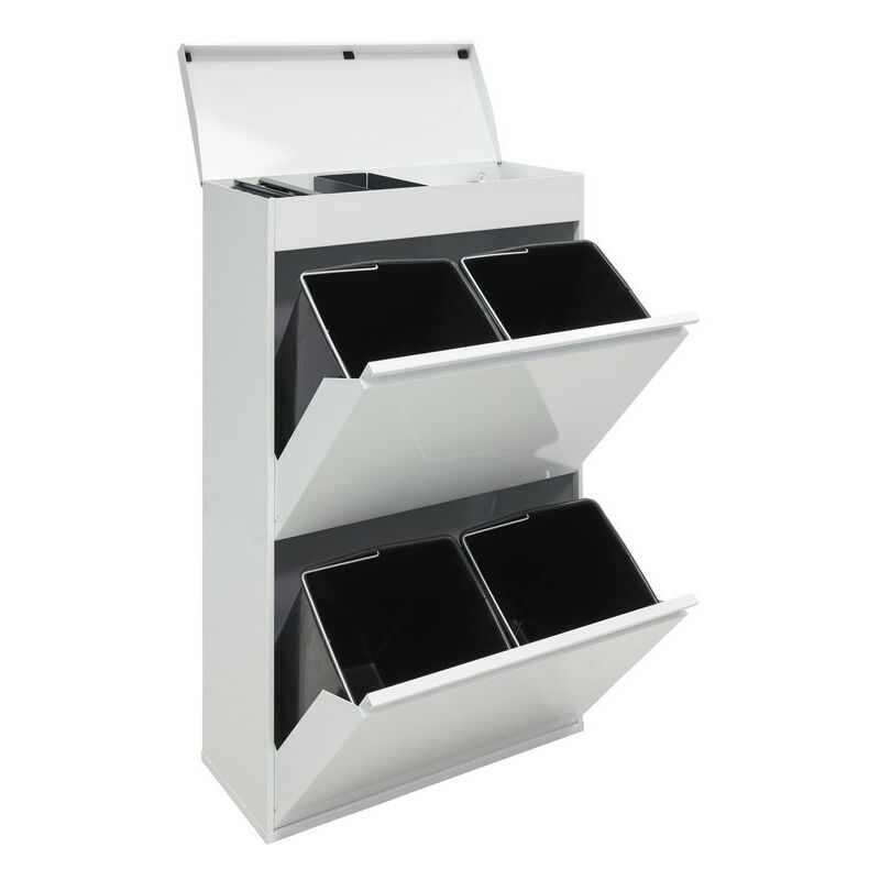Arregui - Top Poubelle de recyclage en acier, poubelle de tri sélectif, 4 seaux, avec plateau supérieur multifonction, 4 x 17L (68L), Blanc CR621-B