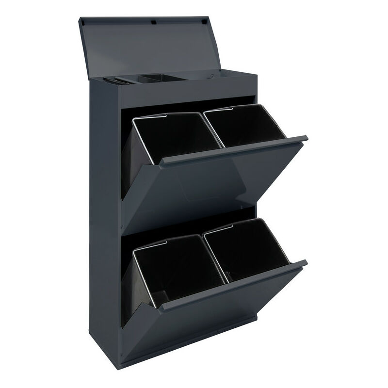 Top Poubelle de recyclage en acier, poubelle de tri sélectif, 4 seaux, avec plateau supérieur multifonction, 4 x 17L (68L), Anthracite CR624-B Top Poubelle de recyclage en acier, poubelle de tri sélectif, 4 seaux, avec plateau supérieur multifonction, 4 x 17L (68L), Anthracite CR624-B
