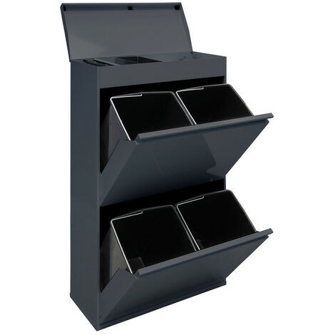 ARREGUI Top CR624-B Poubelle de recyclage en acier, poubelle de tri sélectif, 4 seaux, avec plateau supérieur multifonction, 4 x 17L (68L), gris foncé anthracite - gris foncé anthracite